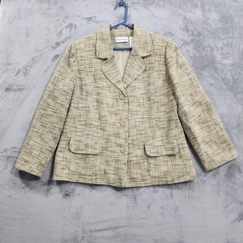 Vintage Alfred Dunner Blazer Jacket Womens 12 Beige Plaid Tweed Lined Office